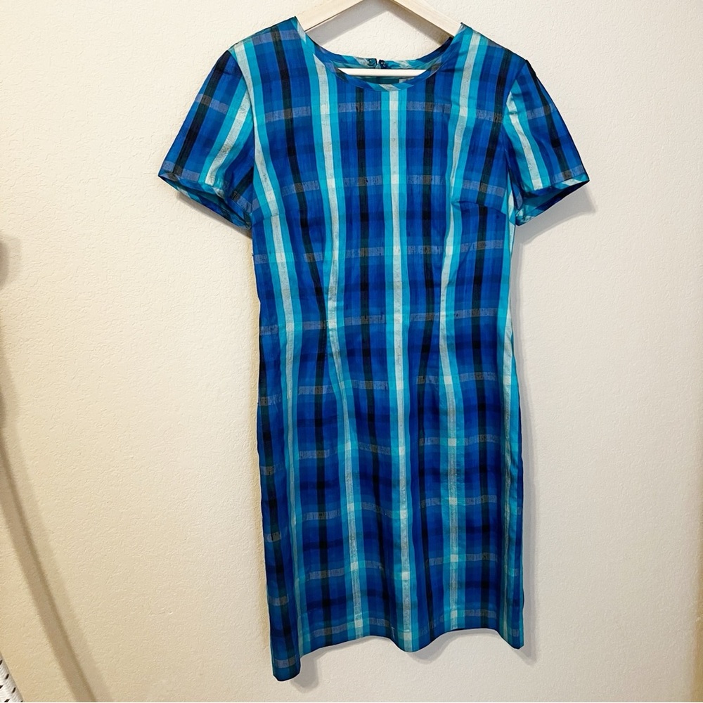 Vintage Robbie Bee Silk Blue Plaid Dress